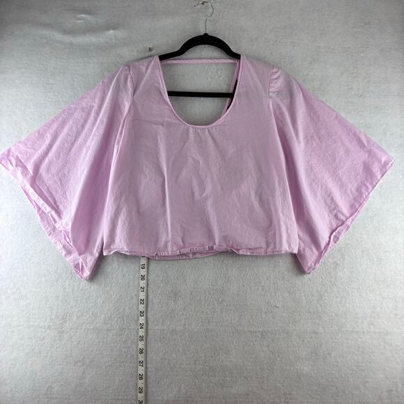 ZARA Pretty In Pink Back Bow Cropped Top Blouse Bell Sleeve Cotton Women’s Small - Picture 3 of 9